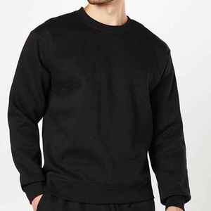 Sudadera Negra de Cuello Redondo para Hombre, Corte Regular, Color Sólido, Tejida, Manga Larga, Informal, para Verano - Product Image 1