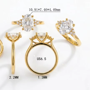 แหวนเพชรรูปไข่ทรงคลาสสิค 2.3 กะรัต ชุบทอง 9K ระดับ E VVS2 พร้อมใบรับรอง - Product Image 1