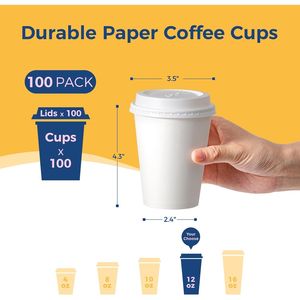 Confezione da 100 Bicchieri di Carta Premium da 350 ml con Coperchio, Antigoccia, per Bevande Calde, da Asporto - Product Image 3