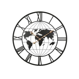Reloj de Pared Moderno de Metal Negro de 36 Pulgadas con Mapa del Mundo, Silencioso, Decorativo para Sala de Estar o Entrada, con Punteros Dorados para Decoración del Hogar - Product Image 1