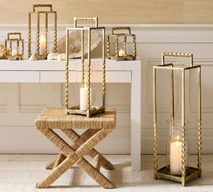 Rustic Metal Hurricane <b>Lantern</b> <b>Candle</b> Holders Twisted Design Handmade Durable Waterproof Christmas Home Decoration Natural - Product Image 2