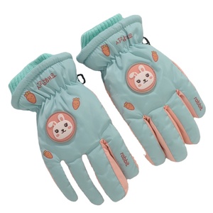 Mitaines thermiques d'hiver pour enfants, à cinq doigts, longueur poignet, en velours épais, motif dessin animé mignon, coupe-vent, pour le cyclisme, les sports de plein air et les fêtes - Product Image 1