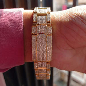 Montre unisexe en or jaune avec diamants Moissanite VVS, style Hip Hop glacé, cadran en verre, passe le testeur de diamants, fournisseur en gros - Product Image 4