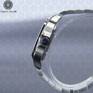Montre carrée de luxe Charm_Jewells en acier inoxydable, cadran analogique, verre saphir, lunette sertie de diamants, fermoir pliant, unisexe - Product Image 4