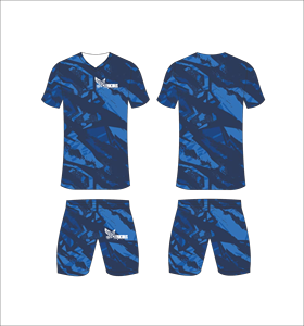 Uniforme de Fútbol Sublimado para Hombre Ferocious Clothing, Conjunto Azul Camuflaje, Jersey con Cuello en V, Pantalones Cortos, Transpirable, Ajuste Atlético - Product Image 1