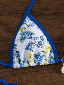 Women's Bikini Sets Sexy Sublimated Design Two Piece Swimsuit <b>V</b> Neck Halter Back Self Tie Low Rise Bottom - Product Image 5