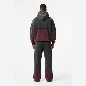 Ensemble de survêtement pour homme, couleur bordeaux, avec sweat à capuche zippé et pantalon large, style streetwear personnalisé, décontracté et tendance - Product Image 2