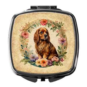 Miroir de maquillage de voyage compact pour femmes et filles Sussex Spaniel Flowers Design Pliant Handheld Pocket Decorative Gift - Product Image 1
