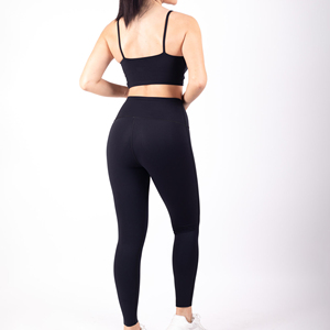 Conjunto Deportivo de Yoga para Mujer al por Mayor, Ropa de Gimnasio Transpirable para Entrenamiento, Secado Rápido, Fitness, Running, Color Negro Sólido - Product Image 4
