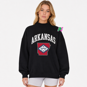 Sudadera Oversize de Cuello Alto para Mujer con Bordado del Mapa del Estado de Arkansas, Sudadera de Forro Polar para Otoño - Product Image 1