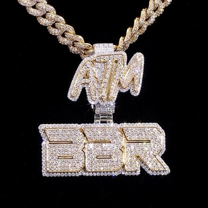 Colgante de letra ATM BBR, chapado en oro de 14K, aleación de zinc, cristal cultivado en laboratorio, engaste de bisel, estilo Hip Hop, joyería unisex. - Product Image 1