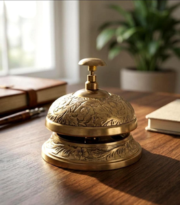 <b>Brass</b> Floral Service <b>Bell</b> Vintage Embossed Press <b>Bell</b> Decorative Reception Counter <b>Bell</b> for Hotel Restaurant Office and Home - Product Image 1