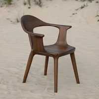 Chaise de salle à manger moderne style Wishbone en noyer, structure en bois massif, assise rembourrée en cuir, fauteuil design pour café et restaurant