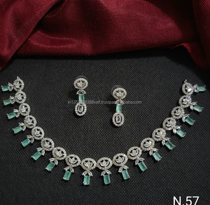 Ethnic Classic American Diamond Tree Shape Ethnic <b>Silver</b> Plated Stylish Matching Earring and <b>Necklace</b> <b>Set</b> Wedding Gift for Women - Product Image 3