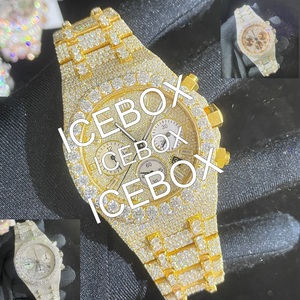 Montre VVS1 Moissanite Iced-Out avec boîtier en acier inoxydable, cadran en verre, bracelet à fermoir, bicolore, style Hip Hop, résistante à l'eau 10 bars - Product Image 2