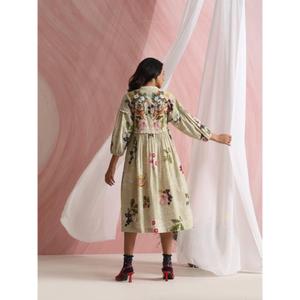 Vestido Midi Estilo Yoke Everlin, Mezcla de Algodón, Cómodo, con Encantadora Pintura a Mano, Crea un Look Caprichoso, Perfecto para Noches Frescas y Briseantes - Product Image 4