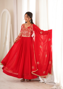 Heavy Blooming Georgette Sequence Anarkali Gown Suit With Stitched Micro Cotton Pant And Matching Printed Dupatta HTU <b>70</b> - Product Image 2