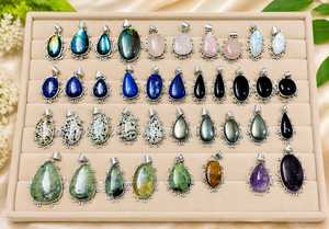 จี้รูปหยดน้ำประดับด้วยหินกึ่งมีค่าขัดเงาสำหรับทำเครื่องประดับ - Product Image 4