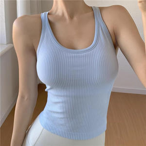 Top Corto de Punto de Algodón, Liso, Bordado, Casual, Básico, Sin Mangas, Cuello Redondo, Acanalado, para Mujer - Product Image 1