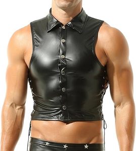 เสื้อกั๊กหนังเทียมผู้ชาย เสื้อกล้ามผู้ชายสำหรับฤดูร้อน ระบายอากาศได้ดี แห้งเร็ว ผ้าถัก สไตล์ลำลอง แขนกุด เสื้อหนังลำลองผู้ชาย - Product Image 5