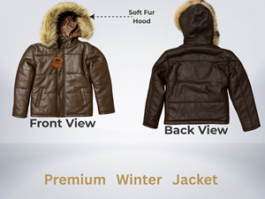 Mens Brown Genuine Leather Puffer Jacket <b>Fur</b> Hood Winter Jacket Warm Quilted Coat Custom OEM - Product Image 4