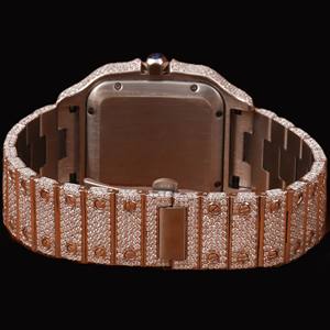 Reloj de Lujo Hecho a Mano con Movimiento de Cuarzo, Esfera Cuadrada con Números Romanos Totalmente Adornada con Diamantes de Moissanita, Estilo Hip Hop - Product Image 4