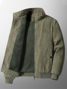 Chaqueta Bomber para Hombre, Negra, con Forro de Sherpa, Ecológica, Estilo Urbano, Diseño Liso/con Puntos (Abrigo Casual Cálido para Invierno) - Product Image 4