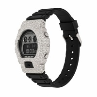 Montre numérique à strass, boîtier en acier inoxydable, bracelet en caoutchouc noir, cadran carré, montre de mode unisexe