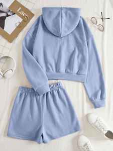 Customizable Lightweight Zip Drawstring Cotton Tracksuit Letter Graphic Thermal <b>Lined</b> Hoodie Shorts <b>Pants</b> Set Winter Hooded - Product Image 2