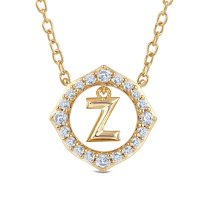 Collier pendentif plaqué or avec accent diamant, breloque lettre Z, chaîne à maillons ronds taille brillant, style classique, unisexe - Product Image 2