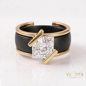 Bague Oura en Moissanite Brillante Princesse, confectionnée en argent sterling 925 massif avec un design de bijoux en pierres précieuses serties en forme d'aile d'hirondelle - Product Image 3