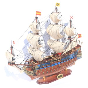 VERSIÓN DE ALTO NIVEL DE DETALLE - SAN FELIPE PINTADO EN AZUL - Maqueta de Barco de Guerra Español de Madera Hecha a Mano, Independiente - Product Image 1