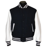 Blouson universitaire en gros, bleu marine et blanc, boutonné sur le devant, coupe classique, pour l'hiver, coupe-vent, col montant, style preppy, blouson de baseball