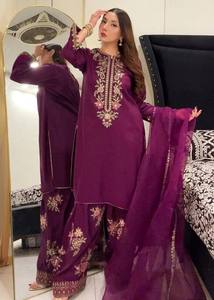 Elegante Conjunto de Salwar Bordado |   Ropa Étnica con Bordado Floral para Mujer |   Ropa Casual Festiva para Fiestas de Invierno, Material Crepé - Product Image 5