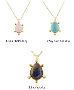 Elegant 18k Gold Plated Teardrop <b>Statement</b> Fashion Pendant Unisex Brass Jewelry Wholesale Bezel set Beaded Design Fancy <b>Necklace</b> - Product Image 1