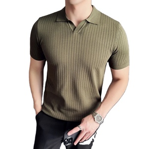 เสื้อโปโลถักแขนสั้นสไตล์ฤดูร้อนเสื้อยืดคอวีแนวธุรกิจลำลองสำหรับผู้ชายเสื้อโปโลอเนกประสงค์ทุกวัน - Product Image 4
