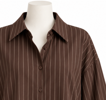 Camisa de Mujer, Color Marrón, con Botones, Manga Larga, Cuello Clásico, Estilo Vintage, 100% Seda, para Oficina, Negocios o Uso Casual - Product Image 3