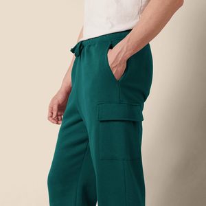 Pantalones Deportivos de Forro Polar Verde para Hombre, Cintura Elástica con Cordón, Bolsillos Laterales, Ropa Casual de Otoño - Product Image 4