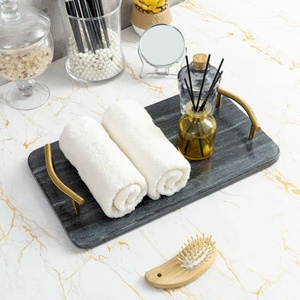 Plateau de vanité ovale de luxe en marbre, organisateur de salle de bain décoratif, plateau de service moderne en pierre, accessoire de décoration tendance pour comptoir et maison - Product Image 3
