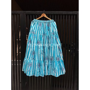 Jupe trapèze décontractée en coton pour femme, taille élastique, rayures bleues, imprimé homard, volants, mi-mollet, été - Product Image 1