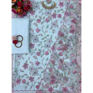 TREANDING ORGANZA HILO DE SEDA TRABAJO SAWAR KAMEEZ TRAJE SKY - Product Image 1