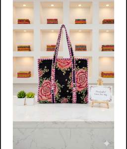 Le Souvenirs Sac de voyage et de shopping léger réversible en velours noir à motifs floraux, toutes saisons, style bohème vintage, 18 pouces, avec intérieur en toile - Product Image 3