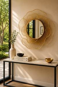 Hollywood Glam <b>Round</b> Brass <b>Wall</b> <b>Mirror</b> Decorative Sunburst Design Luxury Metal <b>Wall</b> <b>Mirror</b> for Living Room Entryway Bedroom Hall - Product Image 2