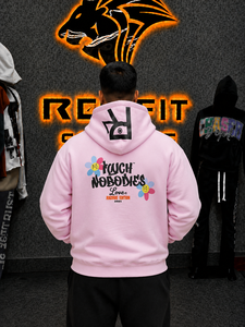 Sudadera con Capucha Extra Grande para Hombre, Color Rosa, Estilo Casual Urbano, para Otoño, con Estampado Floral y Logotipo Frontal - Product Image 2