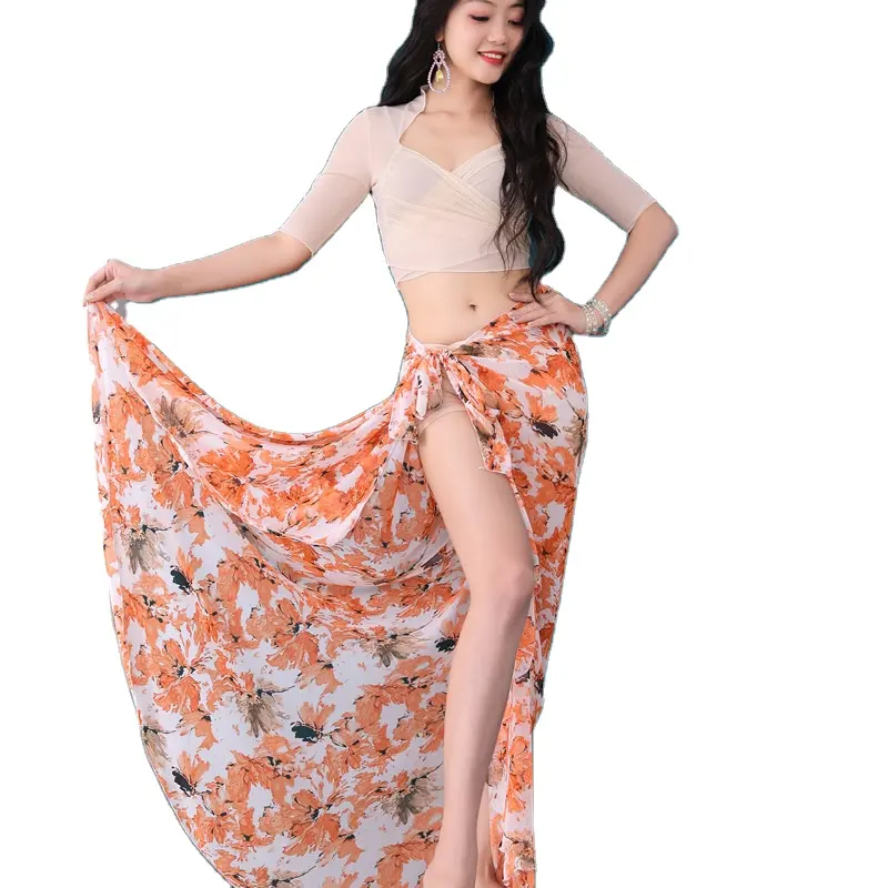 Setelan pakaian latihan musim panas rok bunga sifon gaun kelas pertunjukan tari Oriental