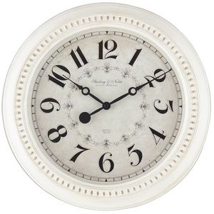Orologio da Parete in Stile Country Francese Bianco Antico, Rotondo 15,5 Pollici, Analogico con Numeri Arabi - Product Image 1