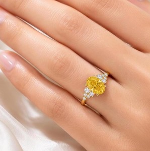 Bague de fiançailles en or massif 10K 14K 18K jaune, avec diamant ovale et diamant de laboratoire rond, certifiée IGI, couleur DEF, clarté VS VVS, vente en gros - Product Image 5