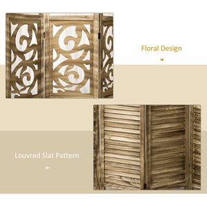 Divisorio in Legno Marrone a 4 Pannelli, Design Tradizionale, Schermo Privacy a Doppia Cerniera per Casa e Ufficio 63x67x075 - Product Image 4