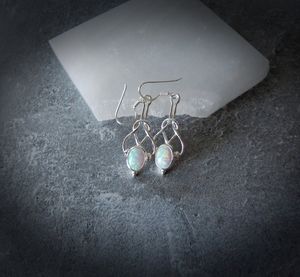 White Opal <b>Earrings</b> Sterling <b>Silver</b> Sparkly Flash Opal <b>Earrings</b> October Birthstone Jewelry Gift For Her - Product Image 1