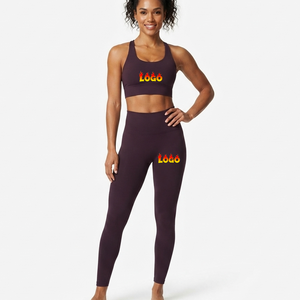 Conjunto de Yoga Personalizado para Mujer, Leggings de Cintura Alta y Top Corto Deportivo, Color Sólido, Logotipo con Transferencia Térmica, Ropa Deportiva - Product Image 1
